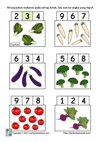 PAUD/TK Tema Tanaman menghitung sayuran
