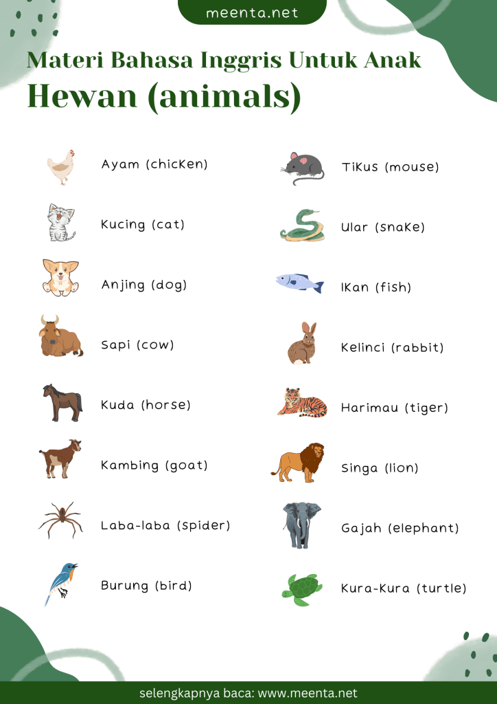 Materi bahasa inggris anak tentang hewan (animals)