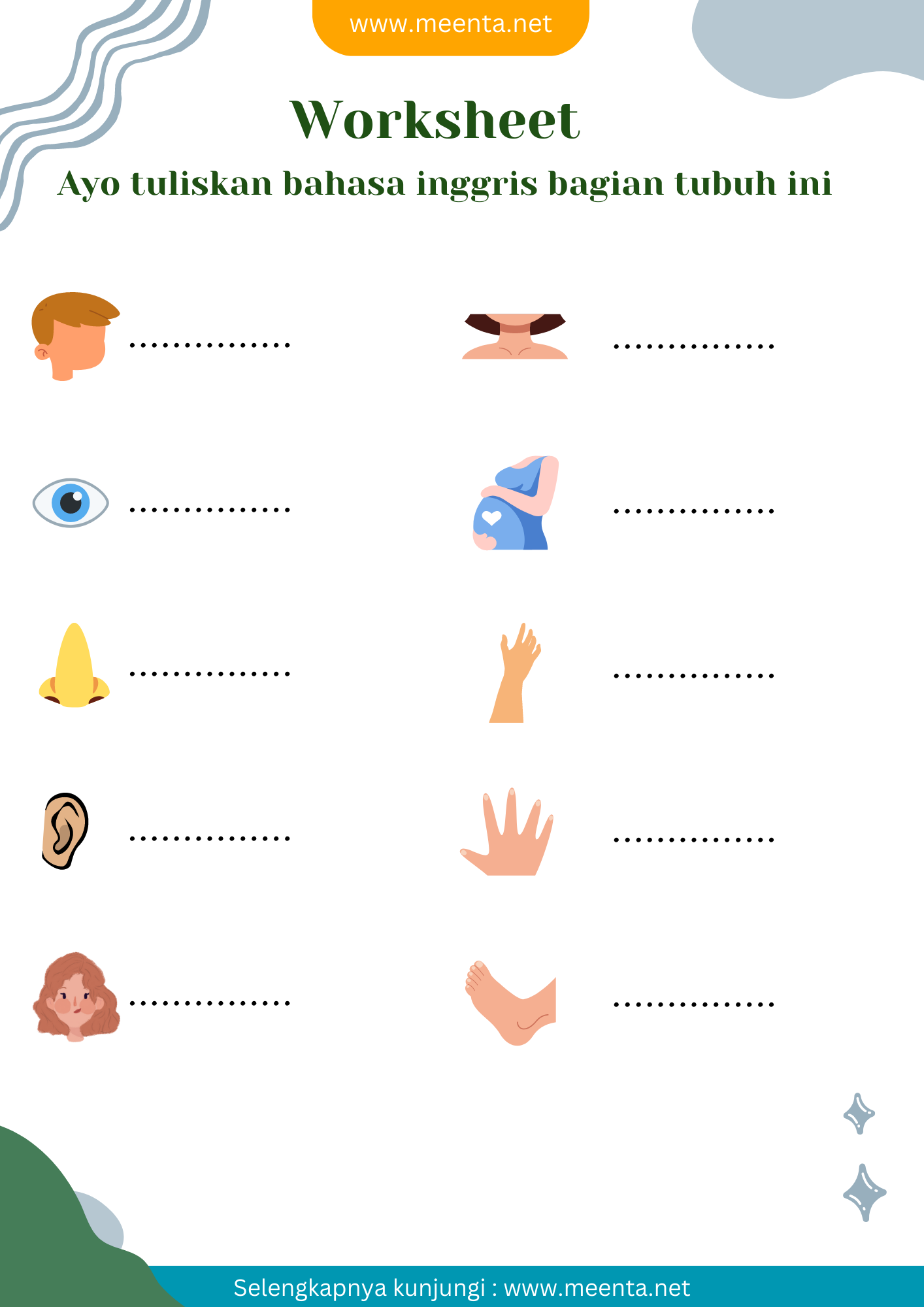 13 Lembar Kerja Worksheet Bahasa Inggris Anak PAUD/TK/SD