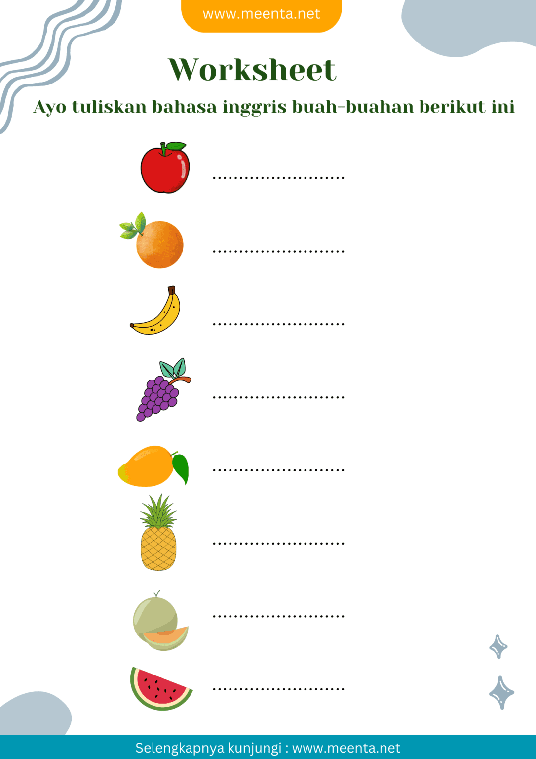 13 Lembar Kerja Worksheet Bahasa Inggris Anak PAUD/TK/SD