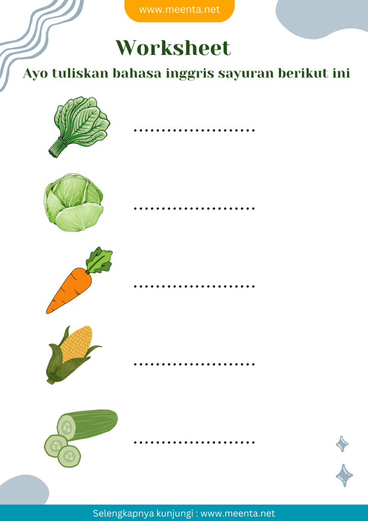 worksheet bahasa inggris anak tentang sayuran