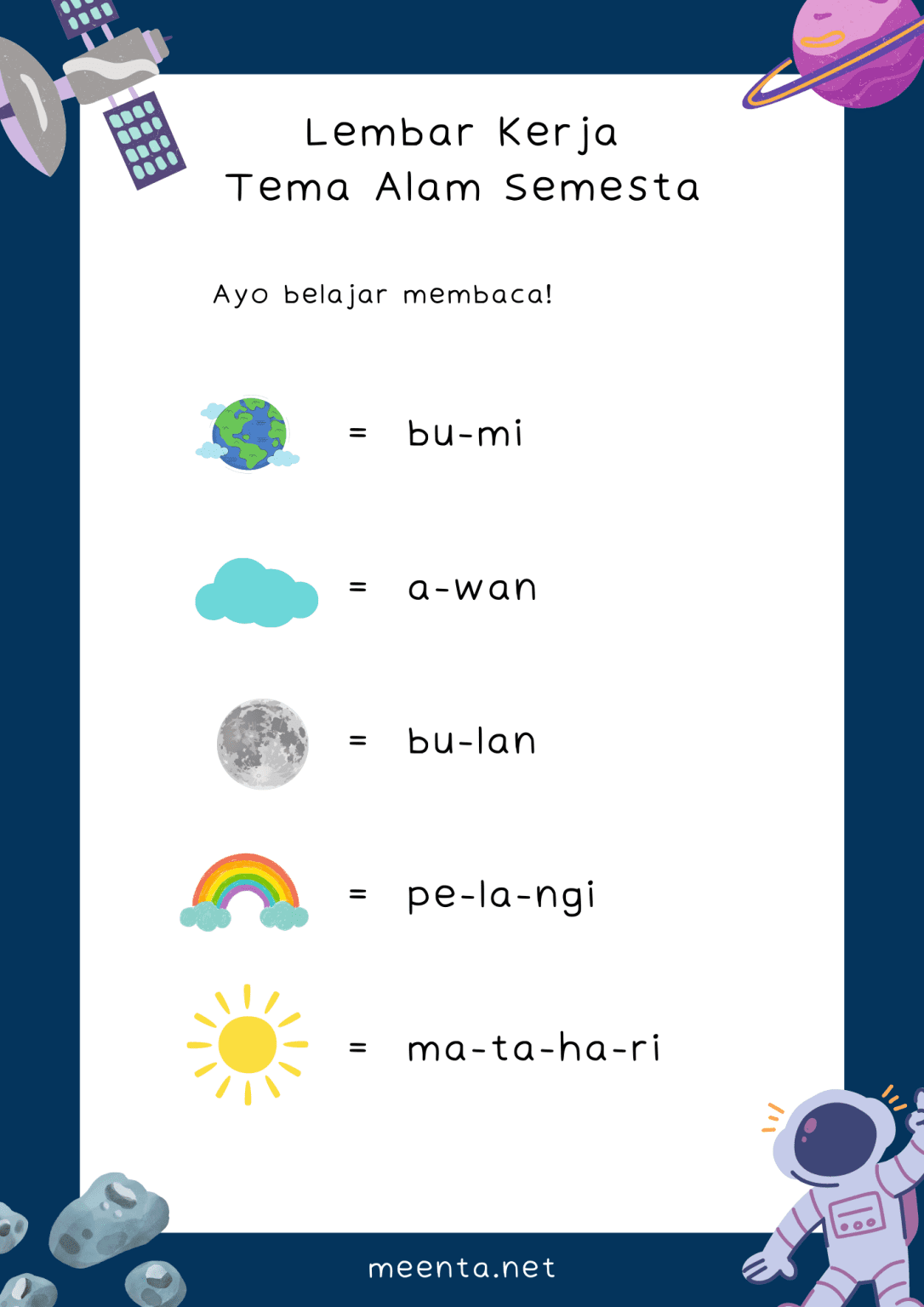 12 Lembar Kerja Anak TK Tema Alam Semesta