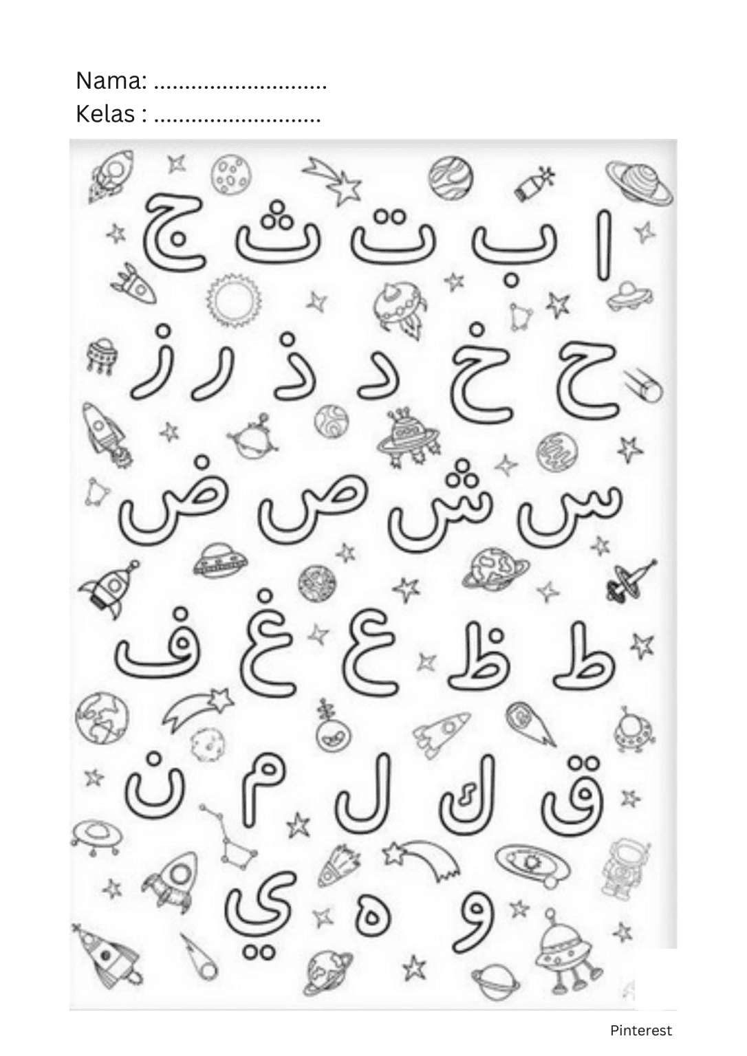 7 Lembar Kerja Mewarnai Huruf Hijaiyah Untuk Anak