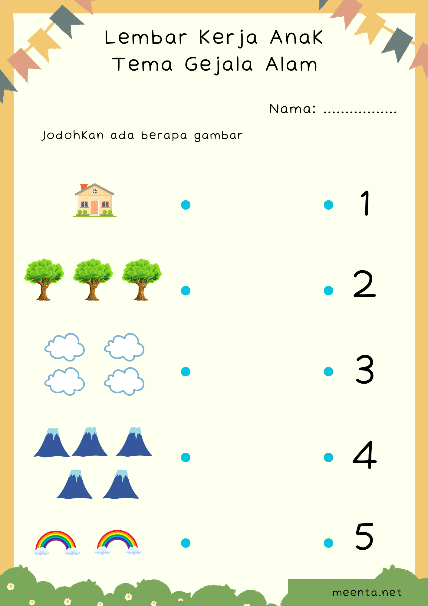 7 Lembar Kerja Anak TK Tema Gejala Alam