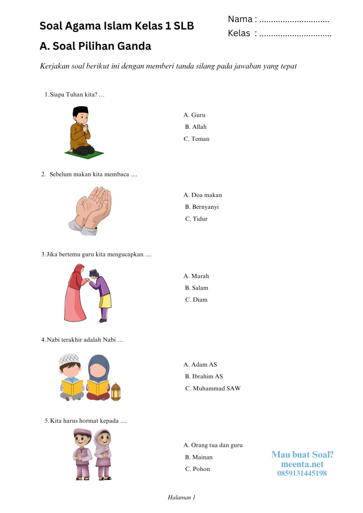 Soal Agama Islam Kelas 1 SLB halaman 1