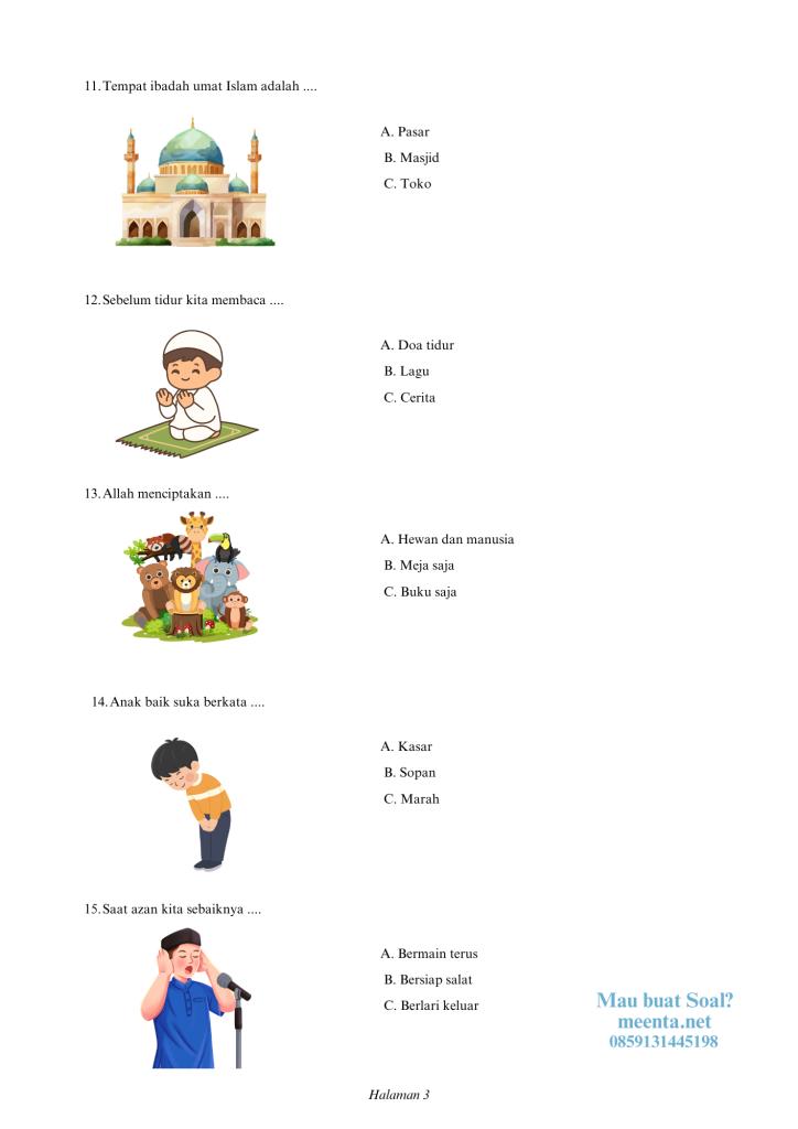 Soal Agama Islam Kelas 1 SLB halaman 3
