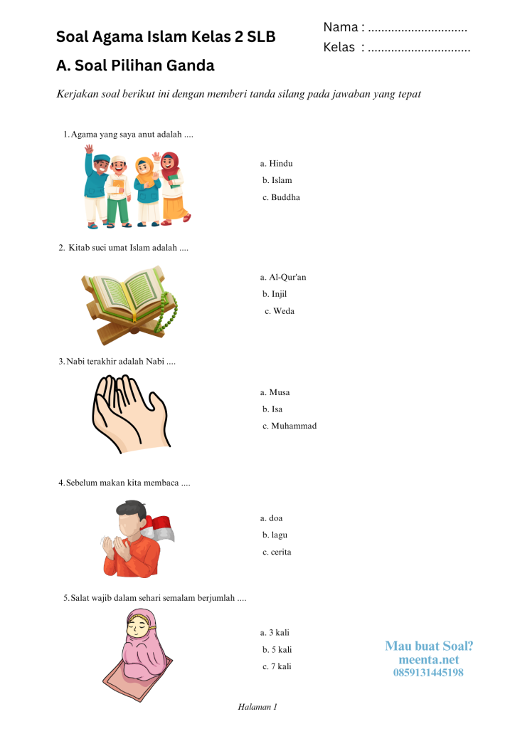 Soal Agama Islam Kelas 2 SLB halaman 1