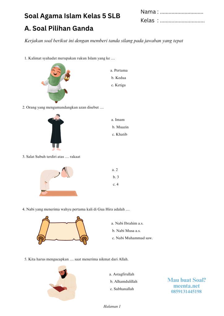 Soal PAI SLB kelas 5 (1)