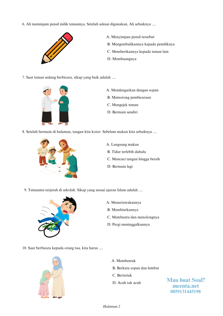 Soal PAI agama islam kelas 6 SLB (2)