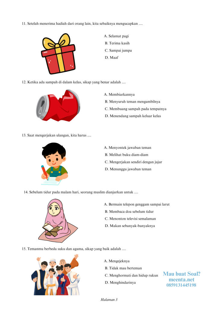 Soal PAI agama islam kelas 6 SLB (3)
