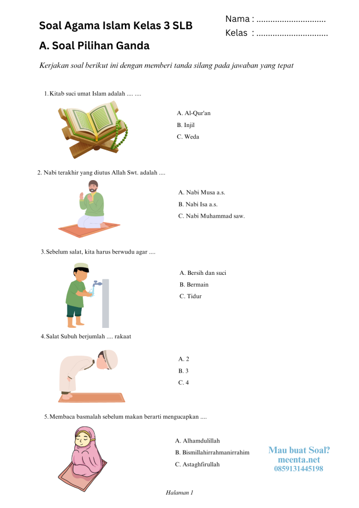 Soal agama islam kelas 3 SLB (1)