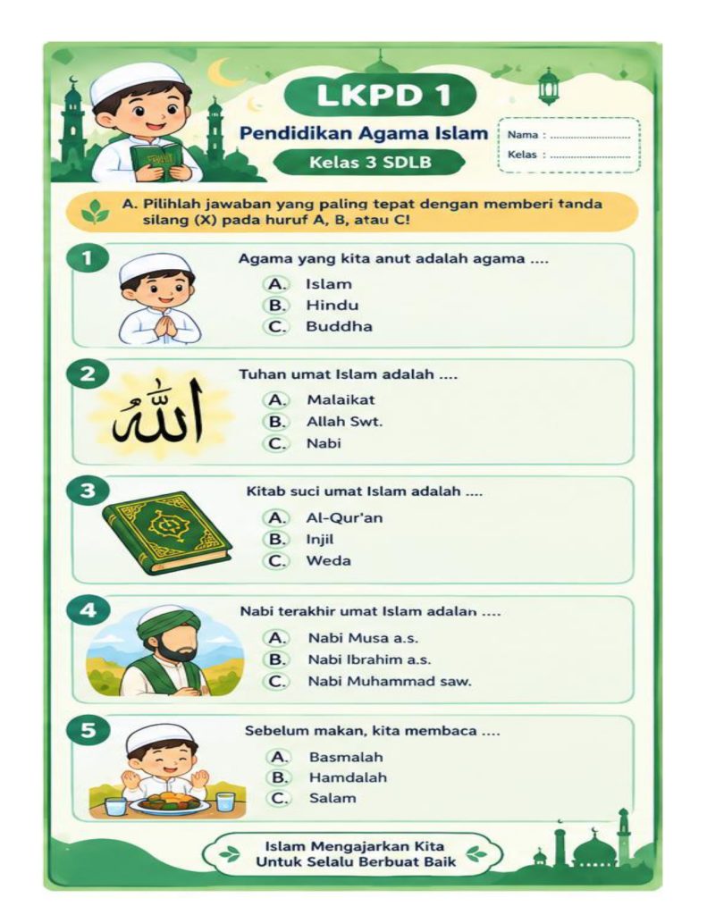 Soal PAI agama Islam Kelas 3 halaman 1